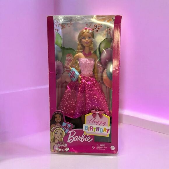 NEW Barbie Happy Birthday Doll with Birthday Present, Pink NEW Some Box Damage - Picture 1 of 6